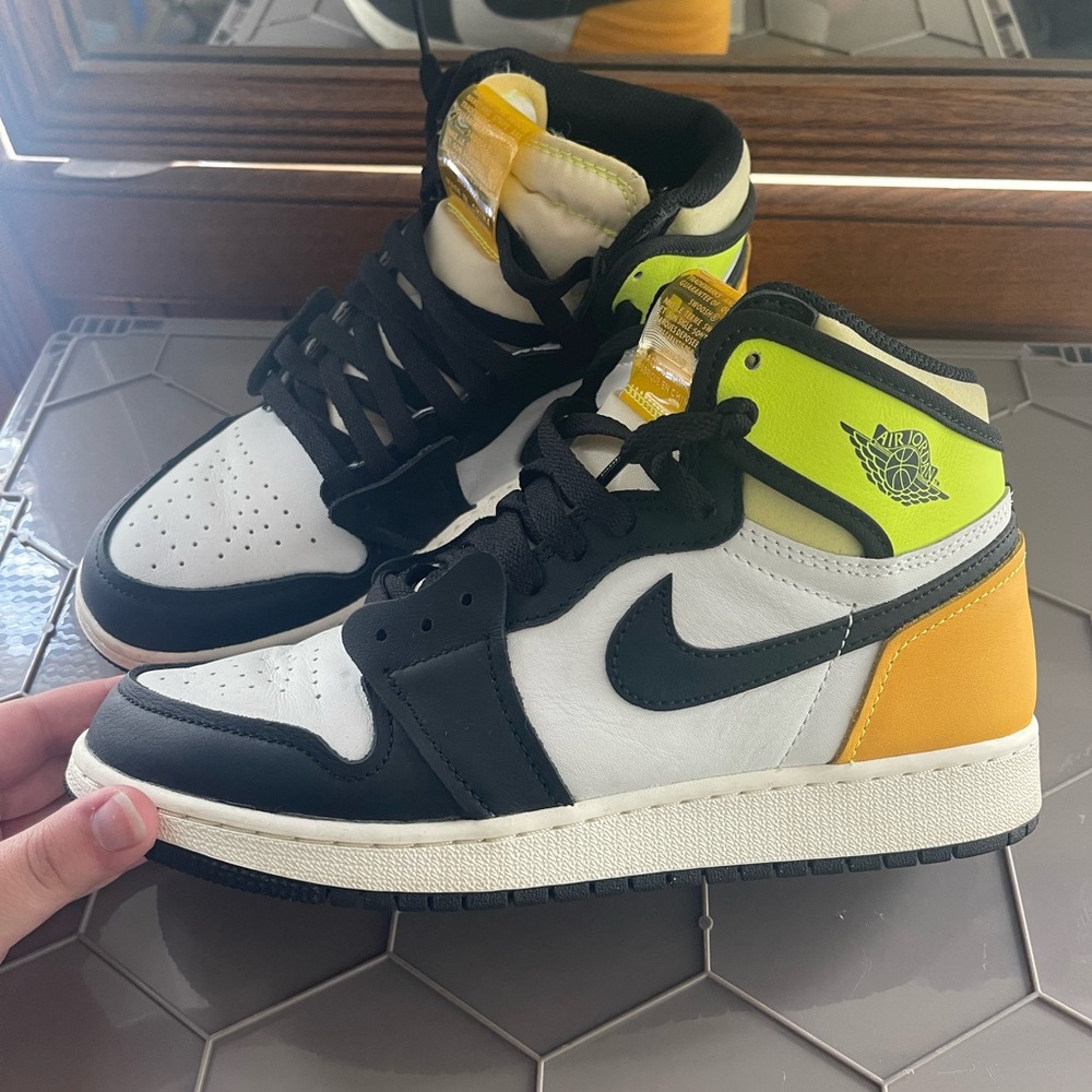 Nike Air Jordan High-Top in Black, White, and Yellow